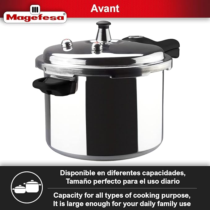 MAGEFESA Avant 8.5-Quart Aluminum Pressure Cooker, Compatible with Gas, Electric, Ceramic Stoves, Pressure Canner, Stovetop Instant Fast Cooking