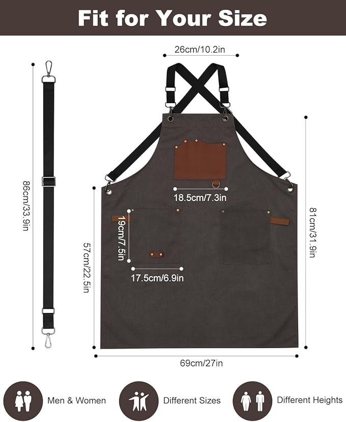 Kitchen Apron - 3 Large Pockets, Cross Back Apron With Adjustable Straps, Cooking Kitchen Chef Apron For Women And Men, Wear-Resistant & Easy To Clean.