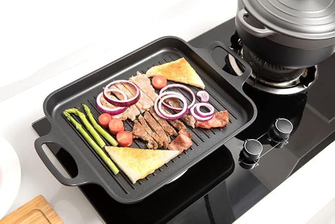 S·KITCHN Nonstick Grill Pan, Induction Stove Top Grill Plate, Glass Grilling Pan for Indoor, Gas Range Grill Panel/Skillet