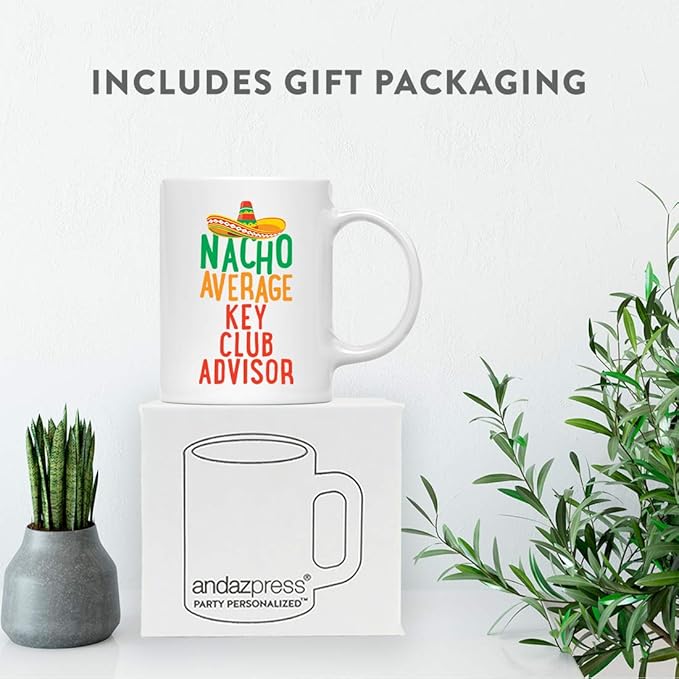 Andaz Press Funny Quirky 11oz. Ceramic Coffee Tea Mug, Nacho Average Key Club Advisor, 1-Pack, Spanish Themed Birthday Christmas Ideas for Coworker Him Her, Includes Gift Box