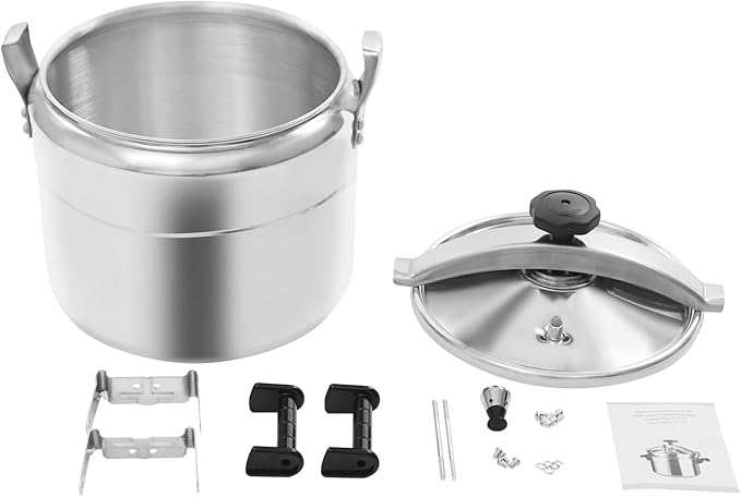31.7 Quart Aluminum Pressure Cooker Cooking Pressure Canner 2 Safety Valves 5 PSI Large Capacity Canning Pot Cooker Pot for Kitchens or Commercial Use, Open-Flame Type Stoves