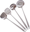 17” Wok Spatula and Ladle, Skimmer Spoon, Slotted Spatula - 304 Stainless Steel Kitchen Utensils Set, 4-Pieces Extra Long Handle Cooking Tools, All Metal Chinese Wok Utensils and Wok Accessories