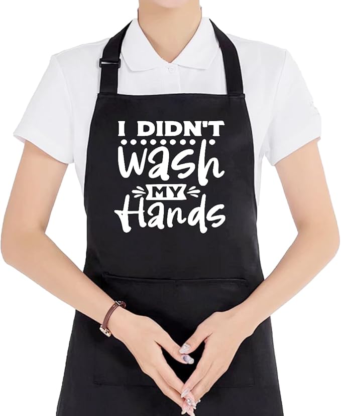 Funny Aprons for Men with 2 Pockets - I Didn't Wash My Hands, Waterproof Adjustable Bib Apron for Cooking Kitchen Grilling Grill BBQ Dishwashing, Black