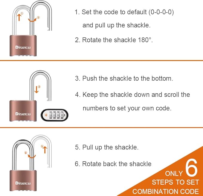 1 Pack disecu Heavy Duty 4 Digit Combination Lock, 2.5 Inch Long Shackle Outdoor Waterproof Padlock for School Gym Locker, Storage Unit, Fence, Gate, Toolbox (Brass)