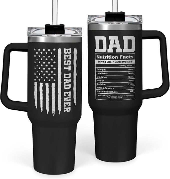 SANDJEST Best Dad Ever Tumbler 40oz Stainless Steel Insulated with Lid & Straw, Dads Gifts for Christmas Birthday Valentine Fathers Day, Father Coffee Cup Gift for Dad Daddy Father from Daughter Son