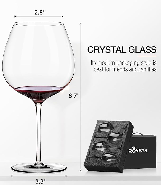Red Wine Glasses Set of 4, Large Hand Blown Crystal Burgundy Glasses-Ultra-thin, Light for Wine Tasting, 23.5OZ, Perfect Gifts, Valentine's Day, Anniversary, Birthday