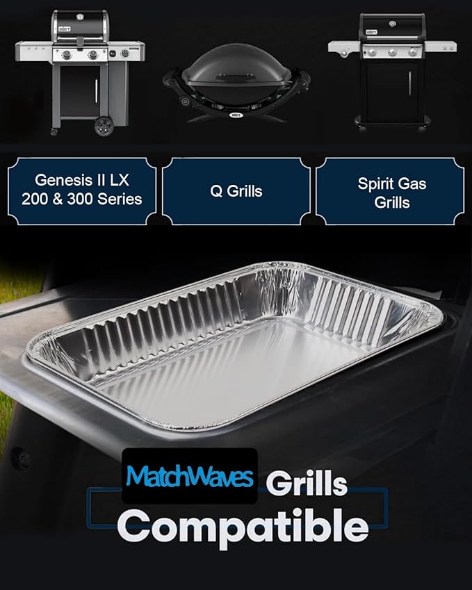 Drip Pans for Weber, Disposable Aluminum Foil Grease Trays for Weber Grills, Universal Replacement Liners for Weber Series, 8.6" x 6" - 100Pcs