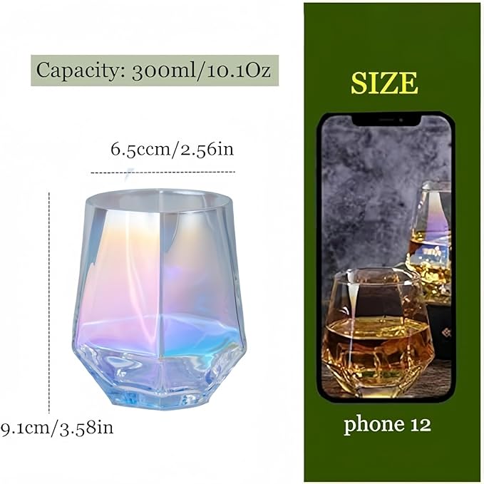 Wine Glasses Set Of 4,Stemless Wine Glass10 Oz Iridescent Glassware Modern Rainbow Wine Glass Colored Tumblers for Red Wine,Cocktail,Whiskey, Bourbon,Gift wine lovers (Iridescent)