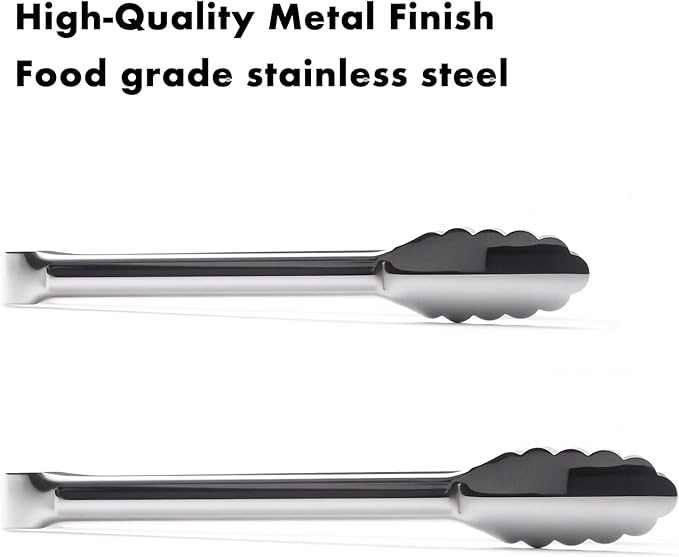Seamless Tongs for Cooking, One-Piece Design, Durable Heat Resistant Stainless Steel Tongs for Kitchen, Grill, BBQ, Salad, Dishwasher Safe, Metal Tongs Set (12" & 9")