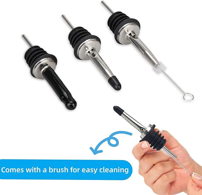 Liquor Pour Spouts with Dust Caps - Speed Pourer Nozzles for Alcohol & Liquor Bottles | Pro Bar & Home Use Bartender Accessories with Leak-Proof & Rustproof Toppers