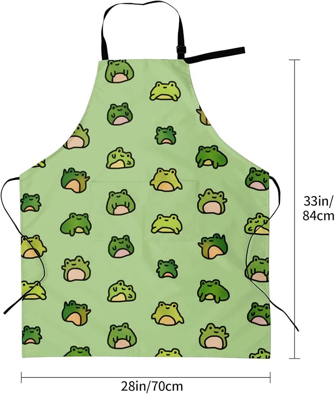 Cute Funny Frog Apron for Women Men Apron With Adjustable Neck strap, Kitchen Apron for Cooking Painting Baking