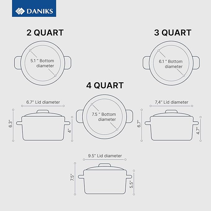 Daniks Modern 6-Piece Stainless Steel Cookware Set with Glass Lids, Tri-Ply Bases for Even Heating, Induction Compatible, Dishwasher Safe, Heatproof Handles