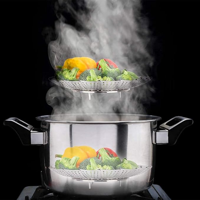 Vegetable Steamer Basket, Premium Stainless Steel Veggie Steamer Basket for cooking - Folding Expandable Steamers to Fits Various Size Pot (Large(6" to 10.5")