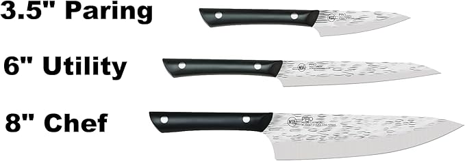 Kai PRO 3 Piece Starter Set, Includes 8" Chef, 3.5" Paring & 6" Utility Knives, Hand Sharpened Knife Set, Japanese AUS6M Stainless Steel Blades, Full-Tang POM Handles, NSF Certified
