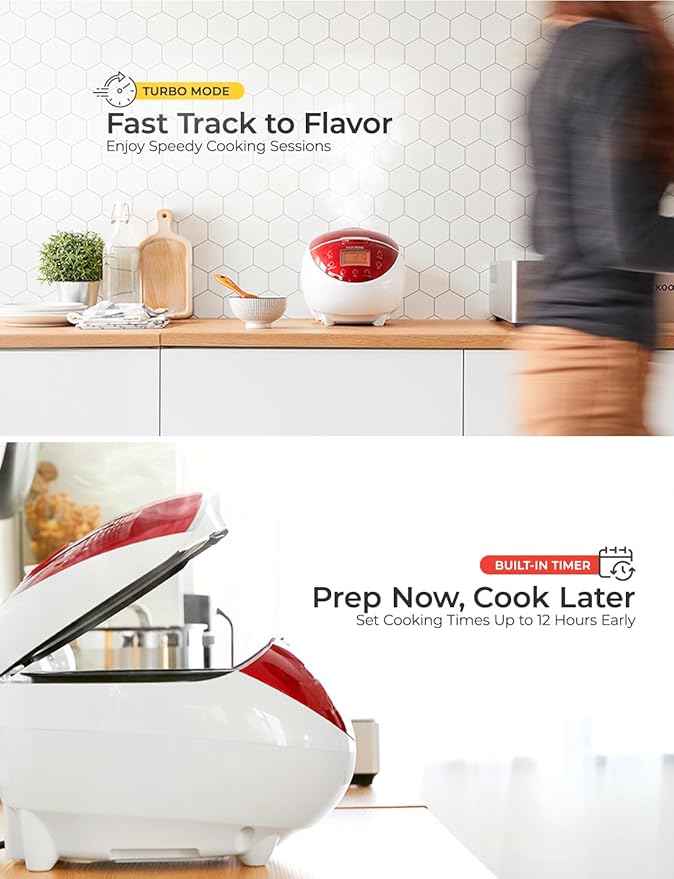 CUCKOO Micom Rice Cooker 6 Cup Uncooked / 12 Cup Cooked, Fuzzy Logic Rice Maker with Delay Timer & Keep Warm Setting, Versatile Food Steamer for Cooking, Non-Stick Inner Pot, Red (CR-0655F)