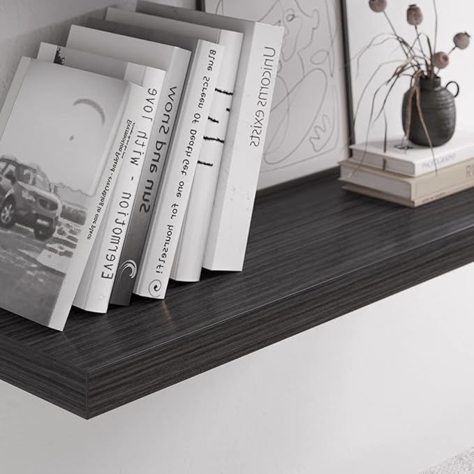 Floating Shelf, Set of 3 Wall Shelf, 30 in W x 12.75 in D x 2 in H Wooden Floating Wall Shelf with Invisible Brackets for Living Room/Bedroom/Bathroom/Kitchen Storage and Decor, Black Wood