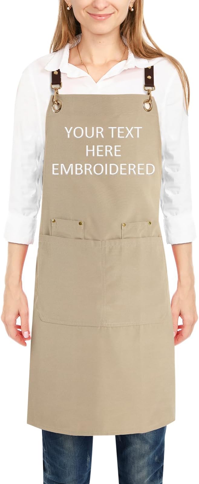 Personalized Aprons Custom Women Men Apron with Pockets Chef for Baking Bbq Grill Embroidered with Name Text