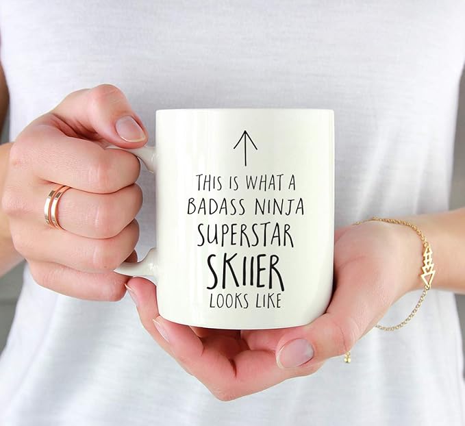 Andaz Press Funny 11oz. Ceramic Coffee Tea Mug Gift, This is What a Badass Ninja Superstar Skiier Looks Like, 1-Pack, Birthday Christmas Gift Ideas Coworker