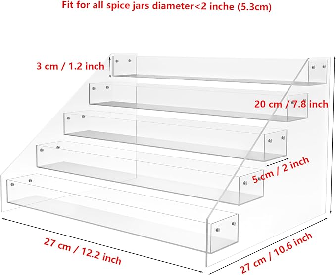 WUIVIUT Spice Rack Organizer For Cabinet, 1 4/5 in/Tier Acrylic Tiered Spice Shelf Can Storage Organizer for Kitchen Pantry Countertop