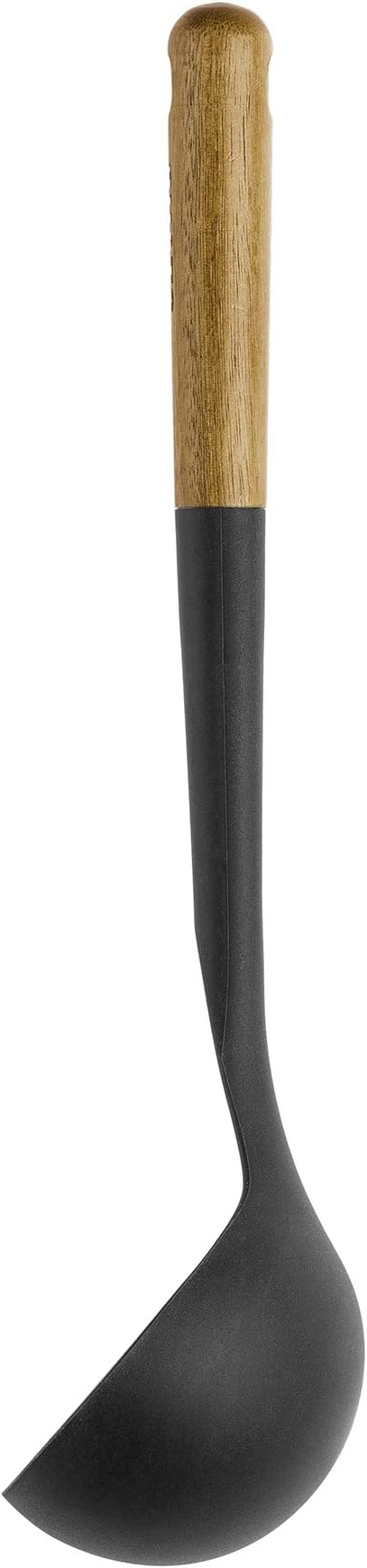 STAUB Soup Ladle, Perfect for Serving Hot Soup, Portion Batter for Pancakes, and Sauce Pasta, Durable BPA-Free Matte Black Silicone, Acacia Wood Handles, Safe for Nonstick Cooking Surfaces