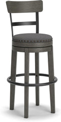 Signature Design by Ashley Caitbrook Casual Farmhouse Tall Upholstered Swivel Barstool, Nailhead Trim, Solid Wood, 30" H, Gray