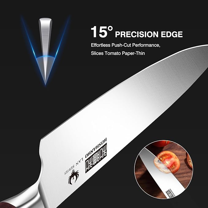 HOSHANHO 3-Piece Kitchen Knife Set, Ultra Sharp Chef/Santoku/Paring Knives,Professional High Carbon Steel Knives with Ergonomic Handle, Ideal Cooking Gift Set