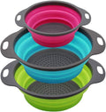 New and improved- Set of 3 Niklye Ultimate Kitchen Strainers—1×10” & 2×12” Collapsible Silicone Colanders. Now more durable and robust for everyday use with pasta, veggies, fruit & more.