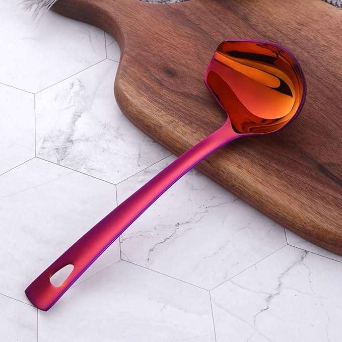 Sauce Ladle, BYEGOU Orange Drizzle Spoon with Spout Gravy Soup Ladle, Stainless Steel Kitchen Utensil, Mirror Polish & Dishwasher Safe, 8.67 Inch