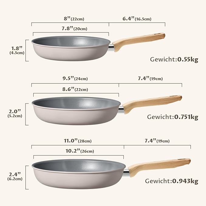 Non Stick Frying Pans Set, 3 Pieces Skillet Set, Ceramic Frying Pan, Molecular-bonded Induction Base, Kitchen Chef's Pan, Omelet Pans, PFOA/PFAS/PTFE Free, Compatible with All Stovetops