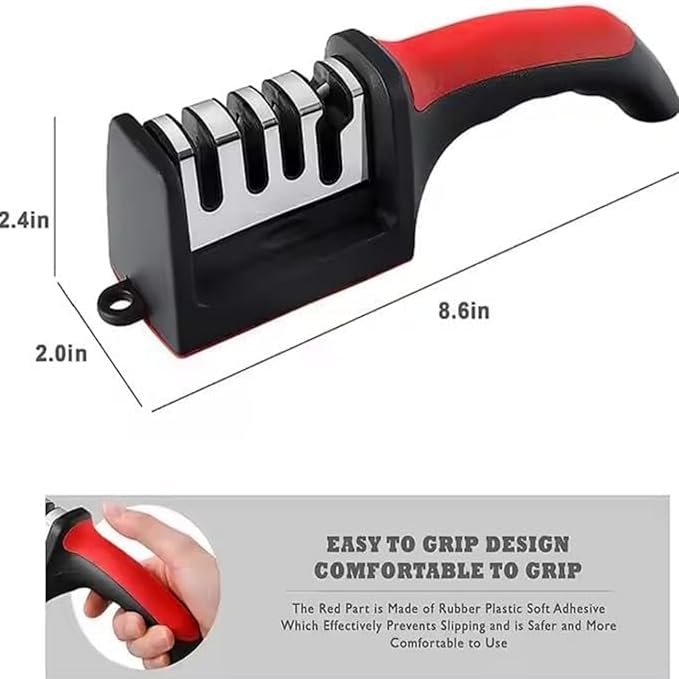 Kitchen Knife Sharpener Tungsten Steel 4 in 1 Professional Kitchen Knife Sharpener Ergonomic, Easy to Use Scissor Sharpening Set with Four-Level Sharpening Slots, Safe and Sharp 2 packs