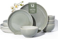Stoneware Dinnerware Sets, Ceramic Plates and Bowls Set, Microwave & Dishwasher Safe Kitchen Dish Set, Modern Dinner Salad Plates | Cereal Bowls for 4, Dishware Sets Gray Green