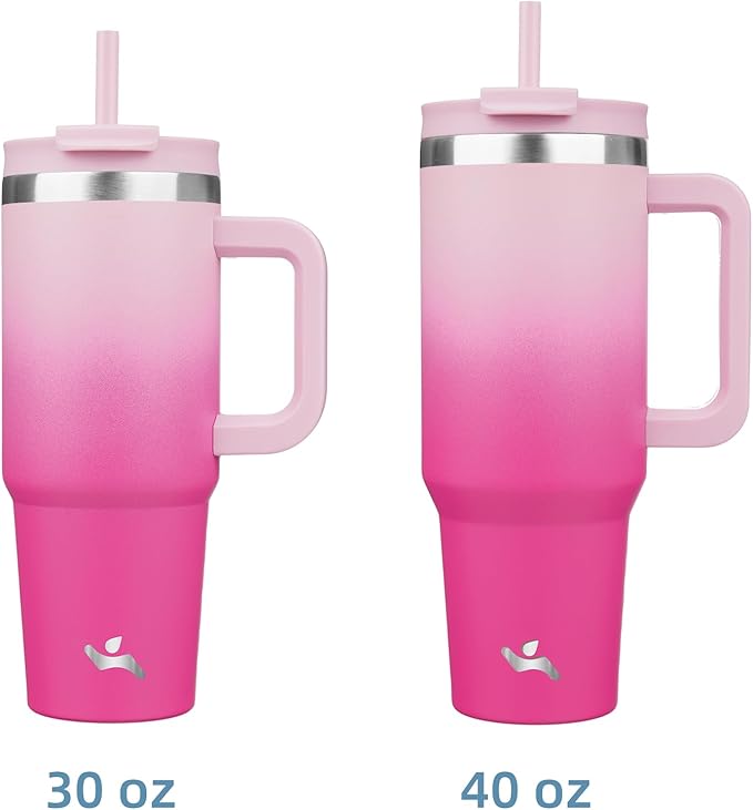 30 oz Tumbler with Handle and 2 Straws,2 in 1 Lid Insulated Water Bottle Stainless Steel Travel Coffee Mug,Cherry Blossoms