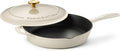 Tramontina Bestow Enameled Cast Iron Skillet with Lid, 12-inch Frying Pan, Latte with Gold Knob