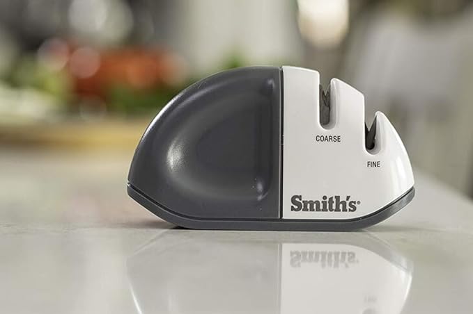 Smith's 51002 Edge Grip™ Select 2-Stage Sharpener - White - Compact - Non-Slip Base - Patented V Grip - Straight Edge Blades - Carbide & Ceramic Sharpeners
