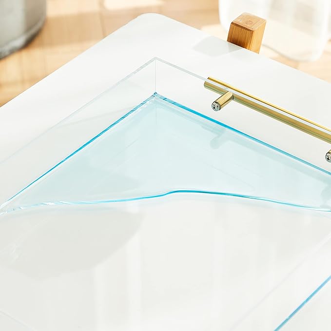 Clear Acrylic Lucite Serving Tray with Metal Handles,No Need to Assemble,11x14 Inch,Decorative Storage Organizer with Spill-Proof Design,Serving for Coffee,Breakfast,Dinner and More