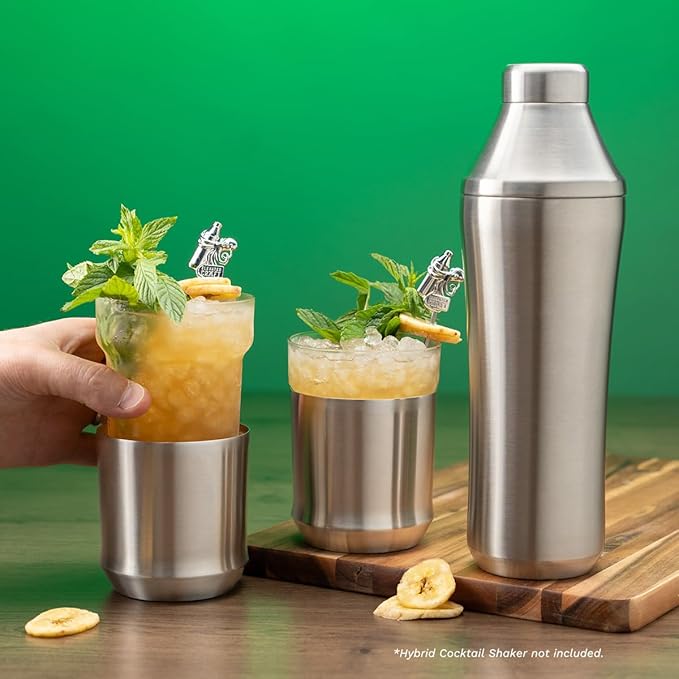 Elevated Craft Hybrid Cocktail Glass Premium Vacuum Insulated Steel Base with Removable Insert - 12oz Rocks Glass, Double Old Fashioned Lowball for Margaritas, Bourbon, Whiskey - Steel