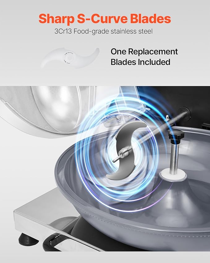 VEVOR Food Processor & Vegetable Chopper, 3000RPM Food-Grade Stainless Steel Food Processor Chopper with S-Curve Blade, Multifunctional for Chopping Vegetables, Fruit, Grains, Nuts