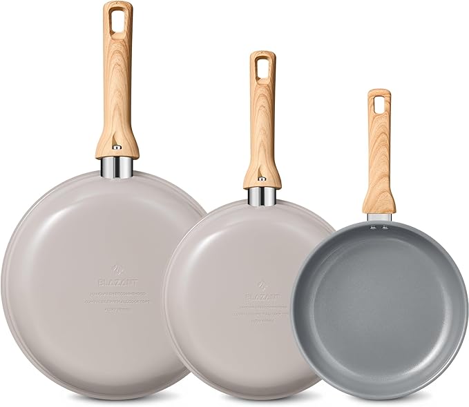 Non Stick Frying Pans Set, 3 Pieces Skillet Set, Ceramic Frying Pan, Molecular-bonded Induction Base, Kitchen Chef's Pan, Omelet Pans, PFOA/PFAS/PTFE Free, Compatible with All Stovetops