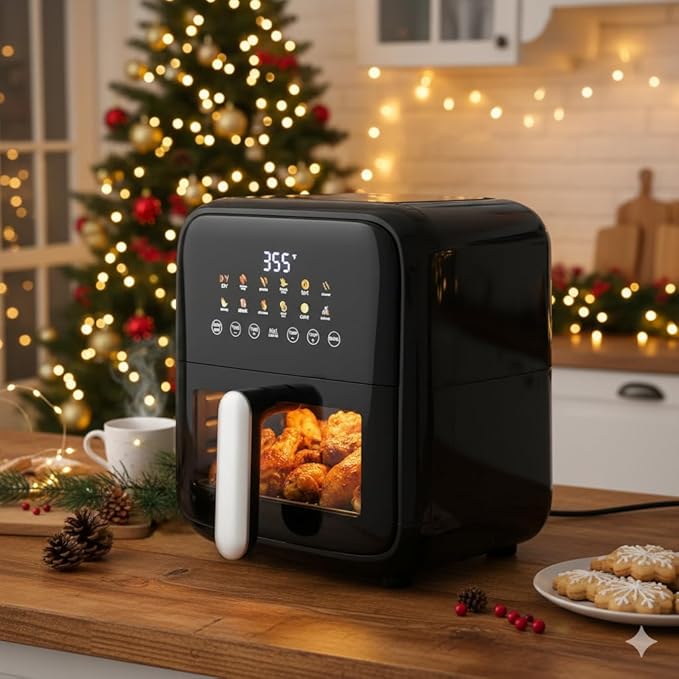 HealSmart 7.5QT Large Capacity Air Fryer, 12-in-1 Digital Preset & DIY Function Airfryer with Visible Window, Precise Temperature Control and Dishwasher Safe, Black