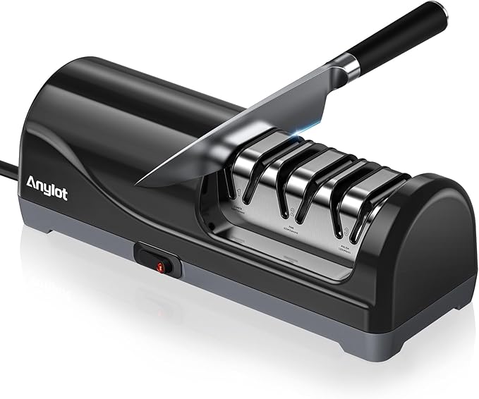 Electric Knife Sharpener for Kitchen, Professional 3-Stage Knife Sharpener Electric with 100% Diamond Abrasives, 20° Precision Angle Guide for Fast Sharpening & Polishing Chef Knives (Black)
