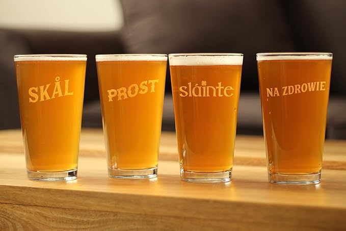 Prost - German Cheers - Fun Pint Glasses for Beer - Germany Themed Party Decor for Men and Women - 16 oz Large Mug