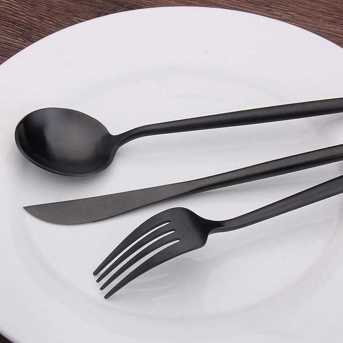 Matte Black Silverware Set, Bysta 20-Piece Stainless Steel Flatware Set Cutlery Set Service For 4, Satin Finish, Dishwasher Safe, Nice Gift Box
