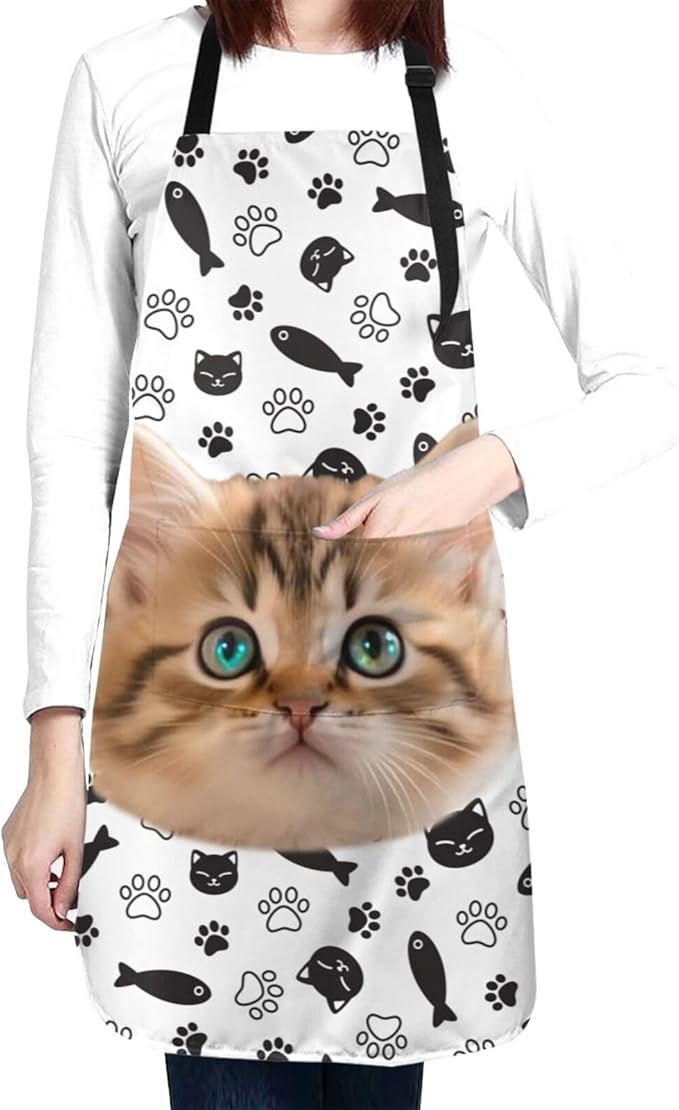 Custom Dog Face Apron for Men Women, Personalized Photo Bib Apron with Pockets, Customized Chef Aprons