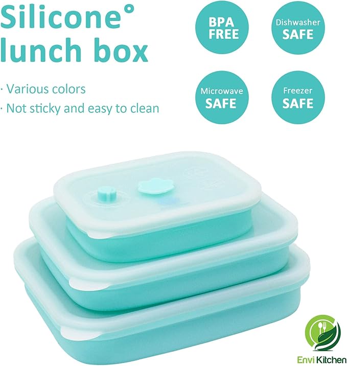 Food Storage Containers with Airtight Lids - Collapsible Container for Kitchen, Pantry Organization - Silicone Air Tight Snack, Lunch Organizer Set - Oven, Microwave, Freezer-Safe - 3 Pack