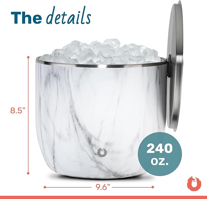 SNOWFOX XL Premium Vacuum Insulated Double Wall Stainless Steel Ice Bucket with Lid/Scoop, Bar Accessories, Large Elegant Party Bucket, Chills Several Bottles, Beautiful Entertaining Supplies, 7 Liter