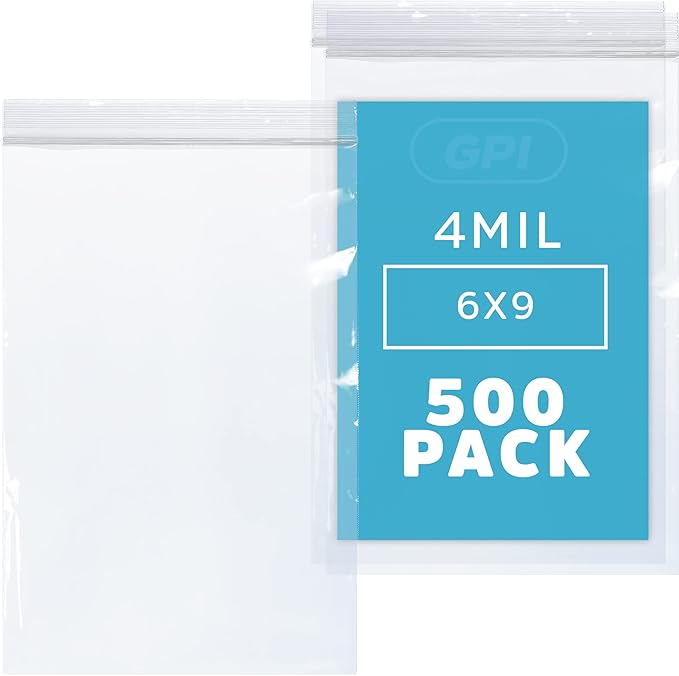 6" x 9" Heavy-Duty Zip Bags - 200 Count - Clear Plastic Reclosable Zipper Baggies, 4 Mil Thick Freezer Storage Poly Bags with Resealable Zip Top Lock for Packaging Food, Tools & Sharp Objects.