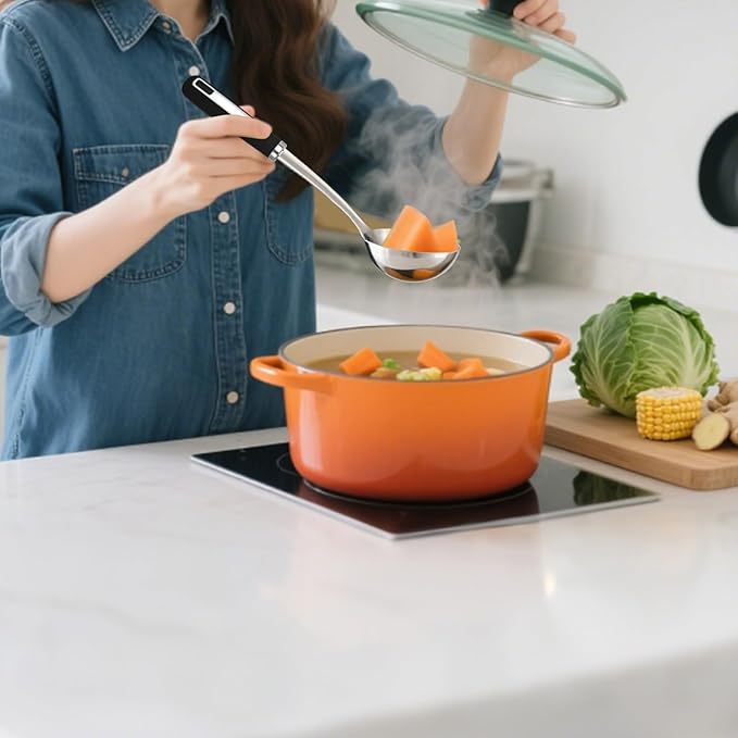 5-Piece Stainless Cooking Utensils,Heavy-Duty Thickened Cooking Utensils,Kitchen Tools Include Solid & Slotted Spatula,Soup Ladle,Egg Whisk,Tongs,Skimmers