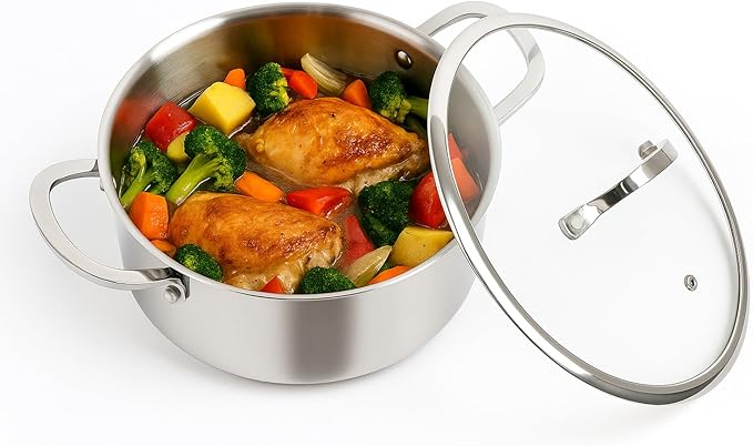 5.4QT Tri-Ply Stainless Steel Dutch Oven with Lid, Non Stick Honeycomb Stock Pot for Cooking, Large Nonstick Soup Pot with Handles, Induction Compatible Dutch Oven, Oven & Dishwasher Safe