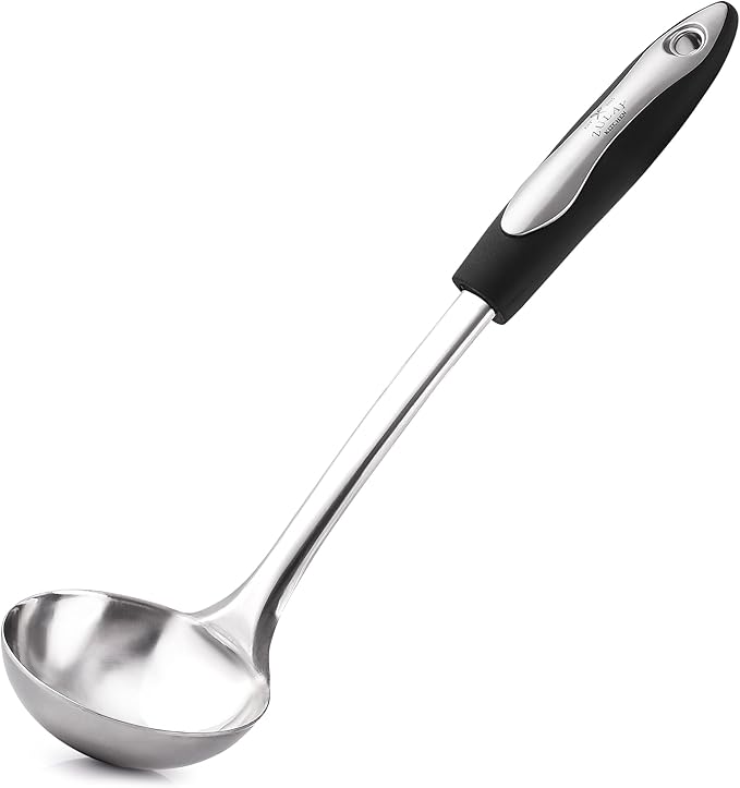 Zulay Kitchen Premium Soup Ladle – 12" Stainless Steel with Non-Slip Silicone Handle