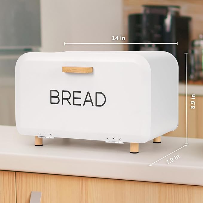 White Bread Box for Kitchen Countertop - Large Capacity Bread Storage Container vintage bread box - Stylish Metal Bread Bin